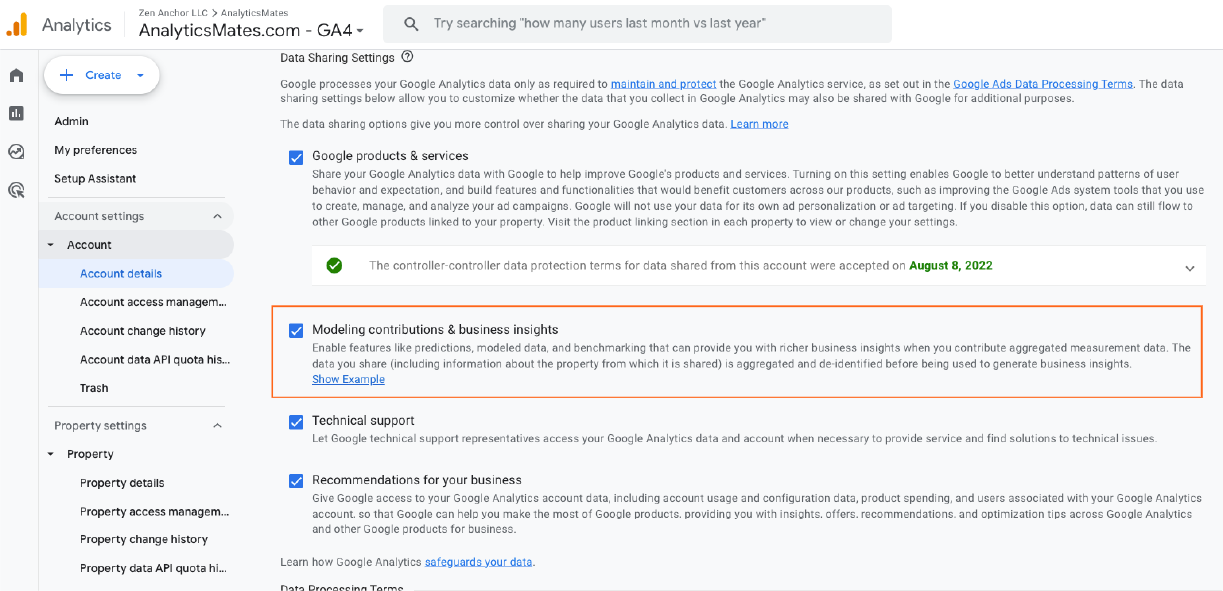 How to Use GA4 Benchmarking Feature. To be eligible for benchmarking data in Google Analytics, your property must have the Modeling contributions & business insights setting enabled in Admin > Account Settings.